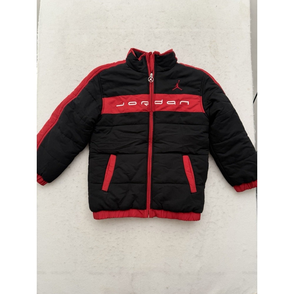 Vintage Jordan Puffer‎ Coat Boys Small Full Zip Black Red Jumpman AMAZING SHAPE